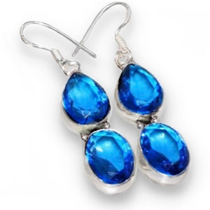 Captivating Cobalt Blue Quartz Gemstone 925 Silver Earrings