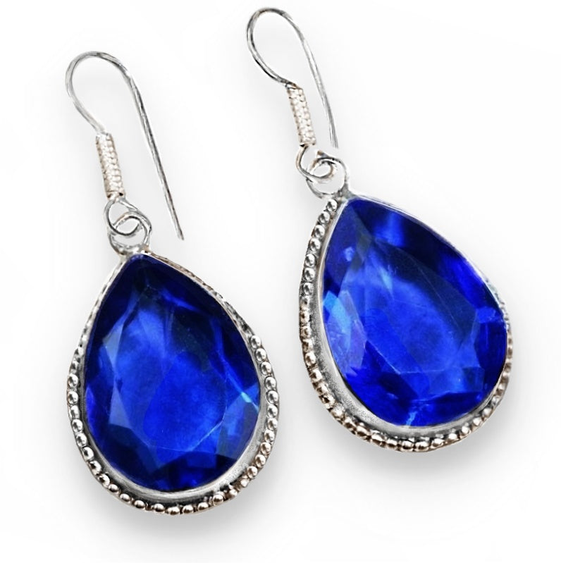 Handmade Blue Sapphire Quartz Pears.925 Silver Earrings