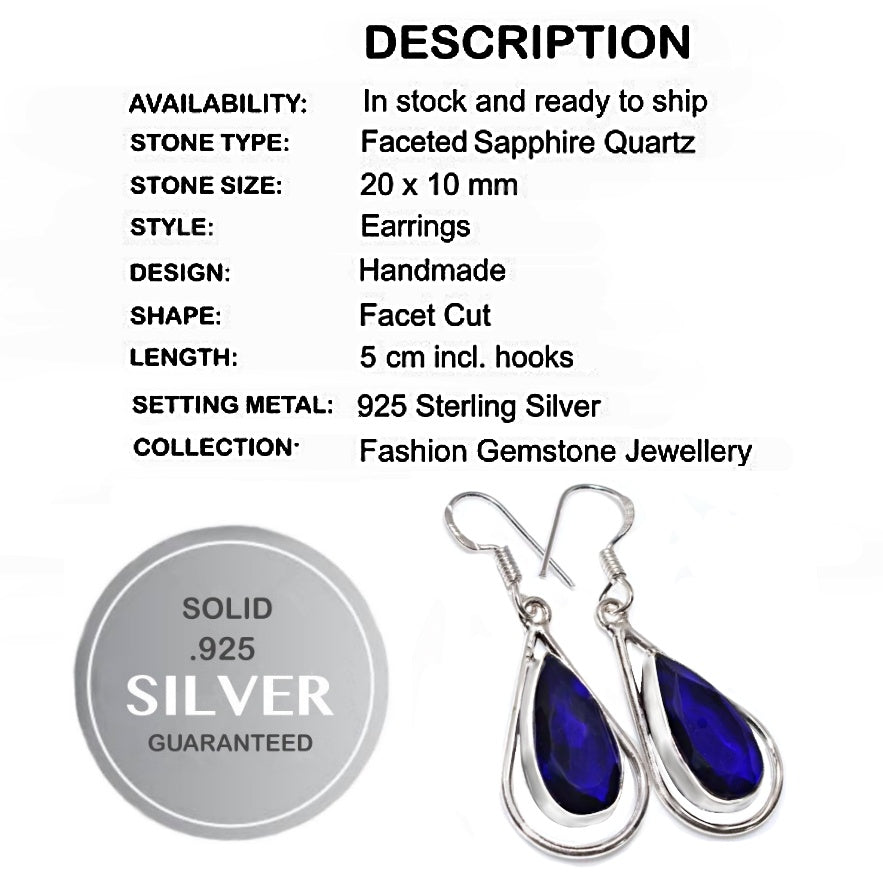 Handmade Sapphire Blue Quartz .925 Sterling Silver Earrings