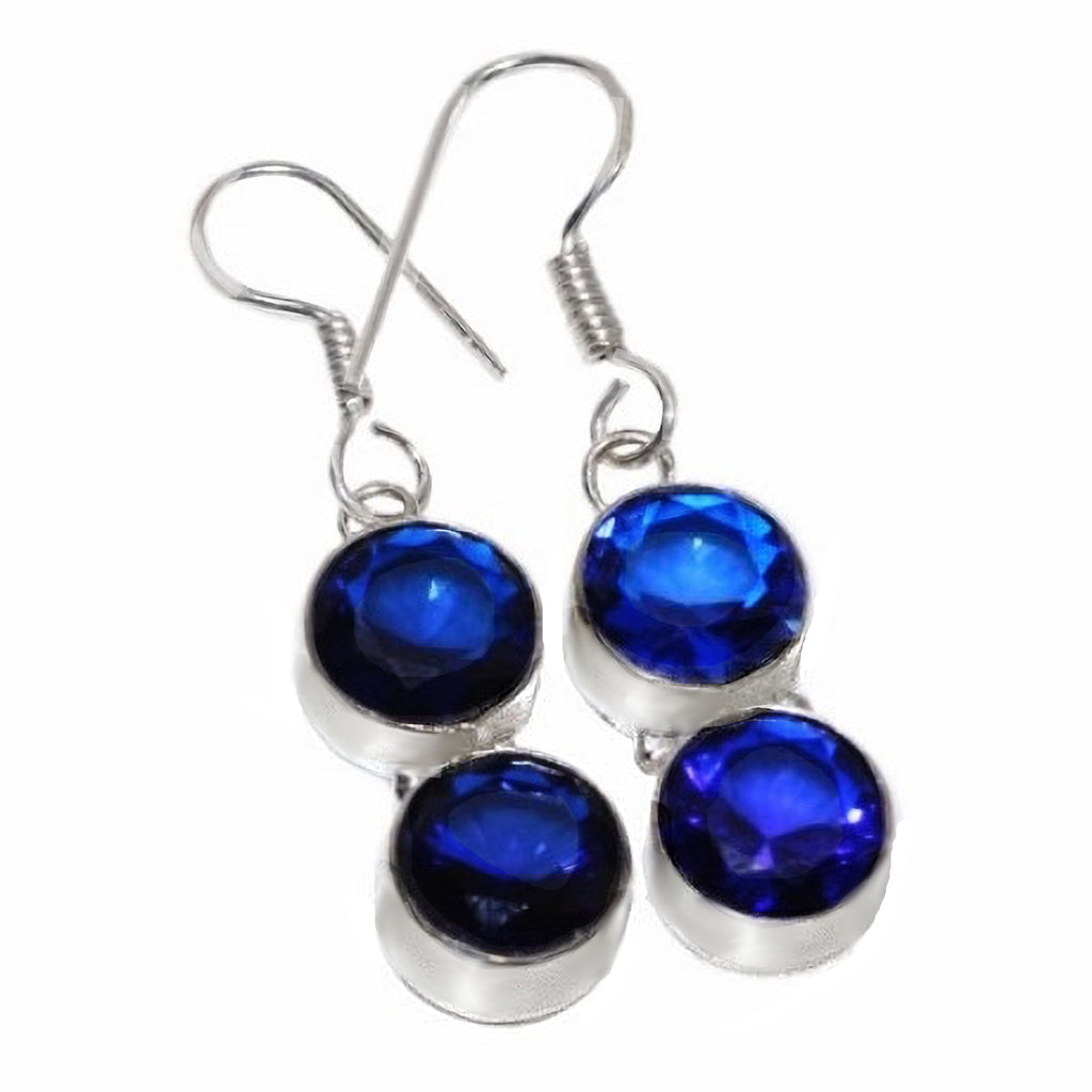 Handmade Electric Blue Quartz Gemstone 925 Silver Earrings