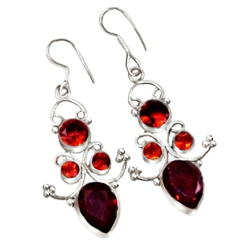 Handmade Exotic Long Garnet Gemstone .925 Silver Earrings