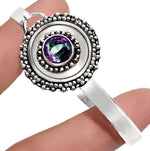 Handmade Faceted Mystic Rainbow Topaz Gemstone .925 Sterling Silver Bangle