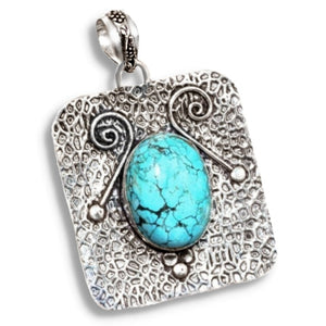 Natural Blue Turquoise Gemstone 925 Silver Pendant and Chain