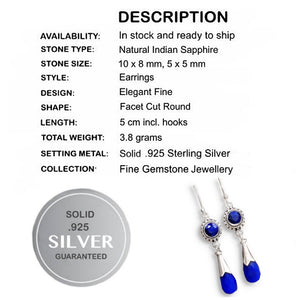 Natural Blue Sapphire Earrings In Solid.925 Sterling Silver