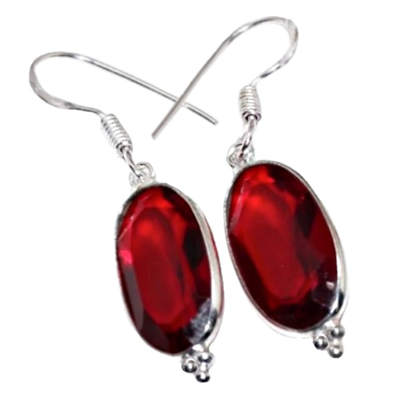 Faceted Garnet Oval Gemstone .925 Silver Earrings