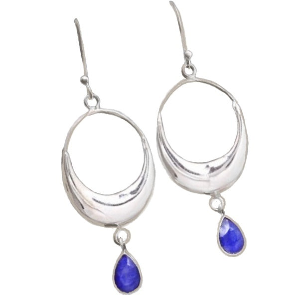 Faceted Sapphire Gemstone Solid .925 Sterling Silver Earrings