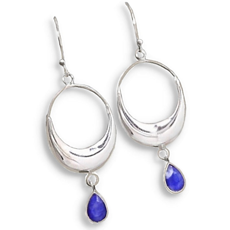 Faceted Sapphire Gemstone Solid .925 Sterling Silver Earrings