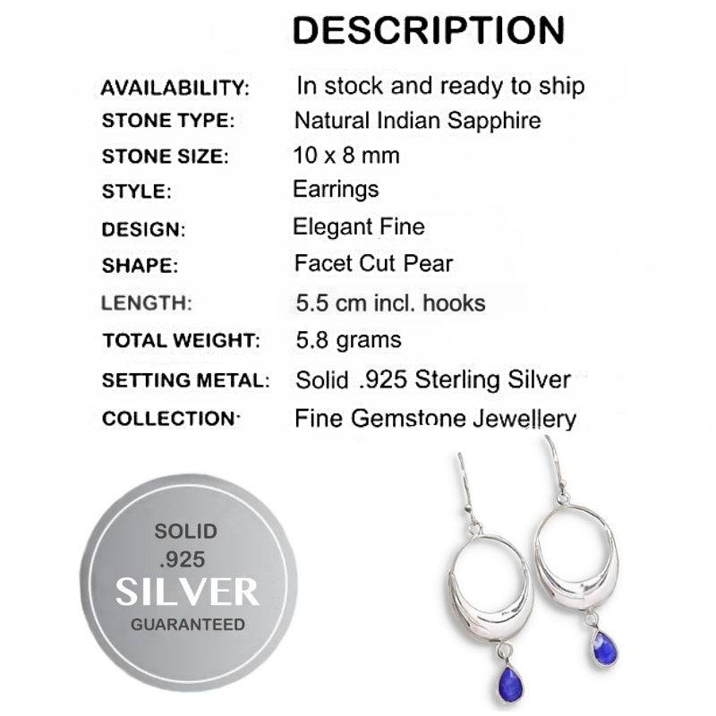 Faceted Sapphire Gemstone Solid .925 Sterling Silver Earrings