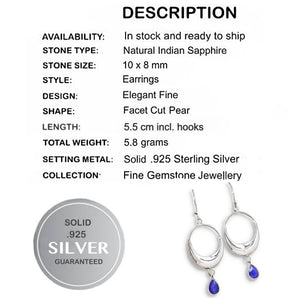 Faceted Sapphire Gemstone Solid .925 Sterling Silver Earrings