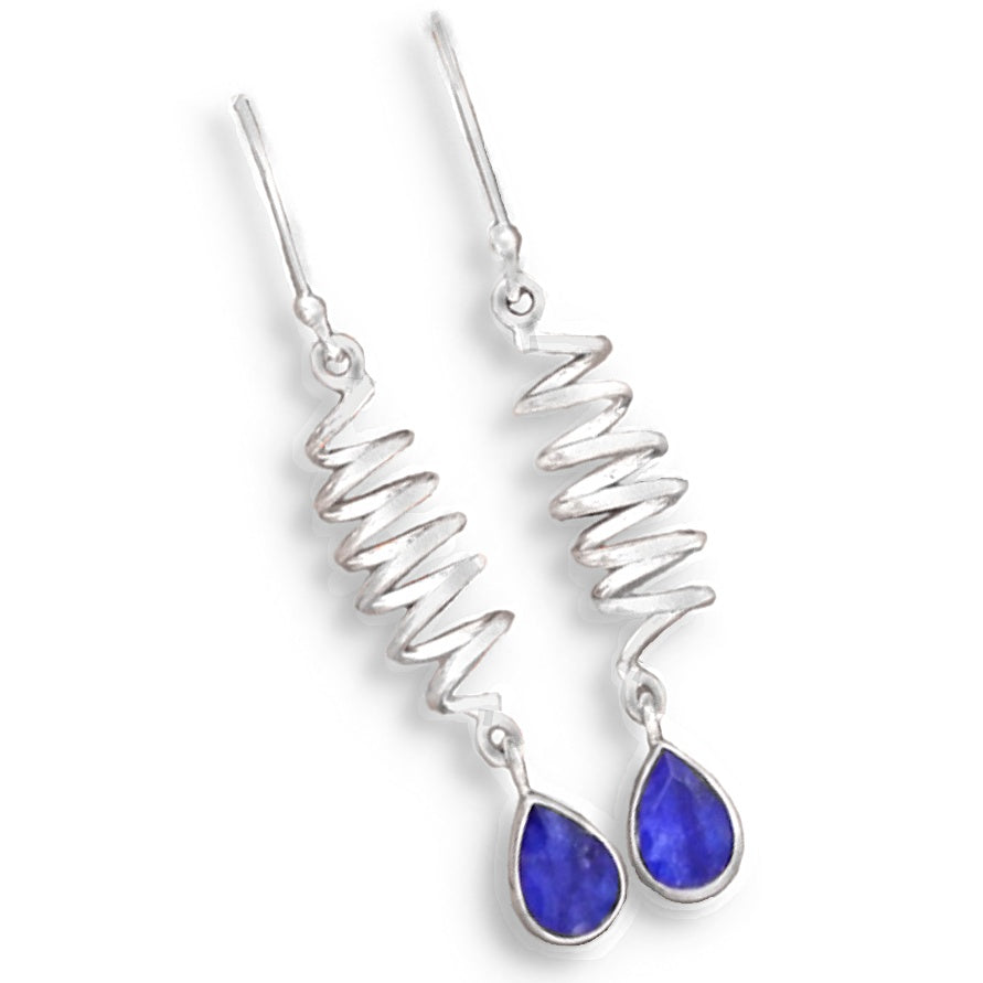 Natural Indian Sapphire Quartz Solid .925 Silver Earrings