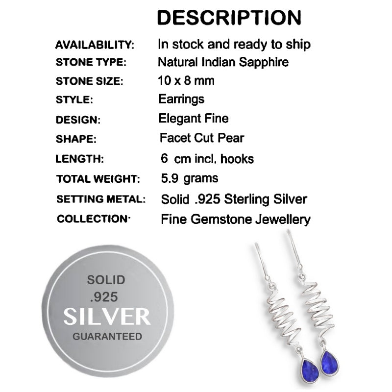 Natural Indian Sapphire Quartz Solid .925 Silver Earrings