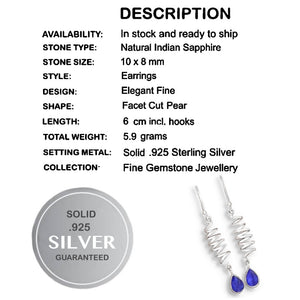 Natural Indian Sapphire Quartz Solid .925 Silver Earrings