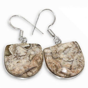 Natural Mexican Laguna Lace Agate Gemstone 925 Sterling Silver Earrings