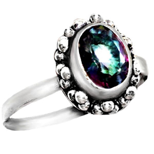 Handmade Dainty Mystic Rainbow Topaz Ring .925 Sterling Silver. Size 8 or Q