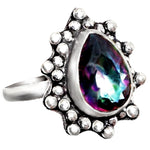 Handmade Dainty Mystic Rainbow Topaz PearGemstone Ring .925 Sterling Silver. Size 5.5 or L