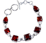 Handmade Faceted Garnet Squares Gemstone .925 Silver Fashion Bracelet