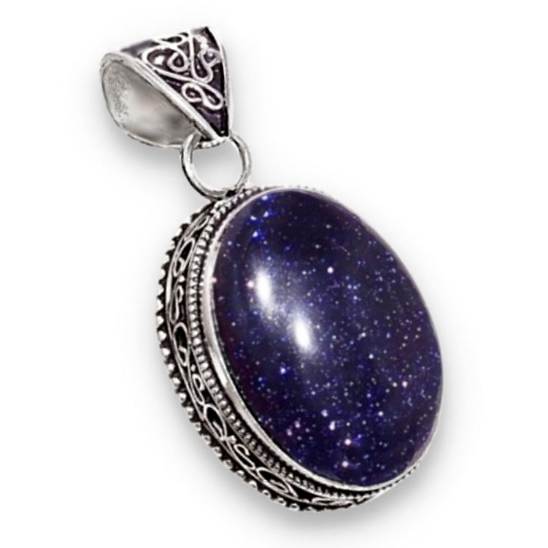 Antique Style Purple Sandstone Oval Cabochon set in .925 Sterling Silver Pendant