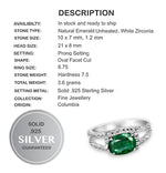 25.80ct Natural Colombian Emerald, Cubic Zirconia Solid .925 Silver White Gold sz 6.75