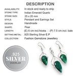 Natural Indian Emerald Gemstone .925 Silver Pendant & Earrings Set