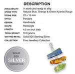 Natural Blue, Yellow, Green Kyanite Gemstone Solid .925 Sterling Silver Pendant