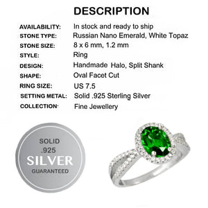 3.88 Cts  Nano Emerald, White Topaz Solid .925 Sterling Silver Size 7.5