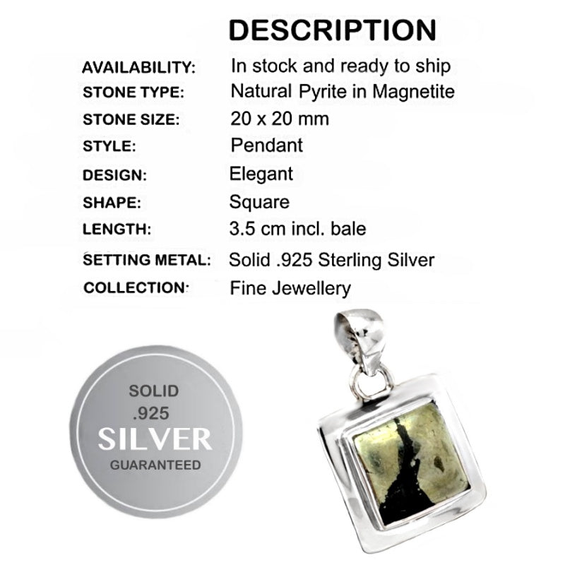 Natural Pyrite In Magnetite Solid .925 Sterling Silver Pendant