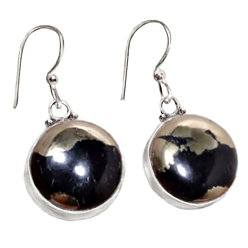 Dainty Peruvian Natural Golden Pyrite in Magnetite set in Solid .925 Sterling Silver Earrings