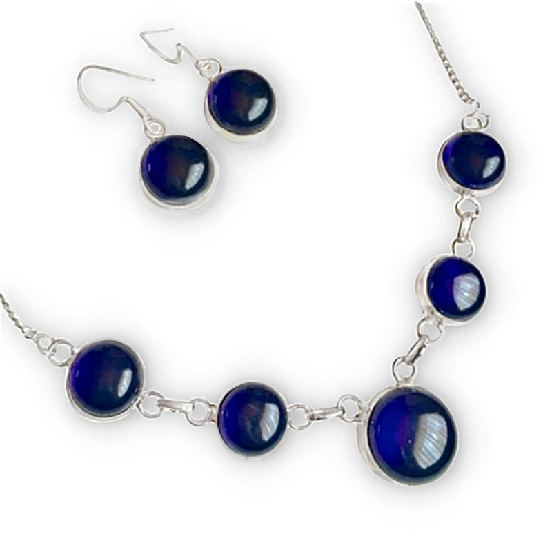 Sapphire Blue Quartz Gemstone .925 Silver Necklace and Earrings Set