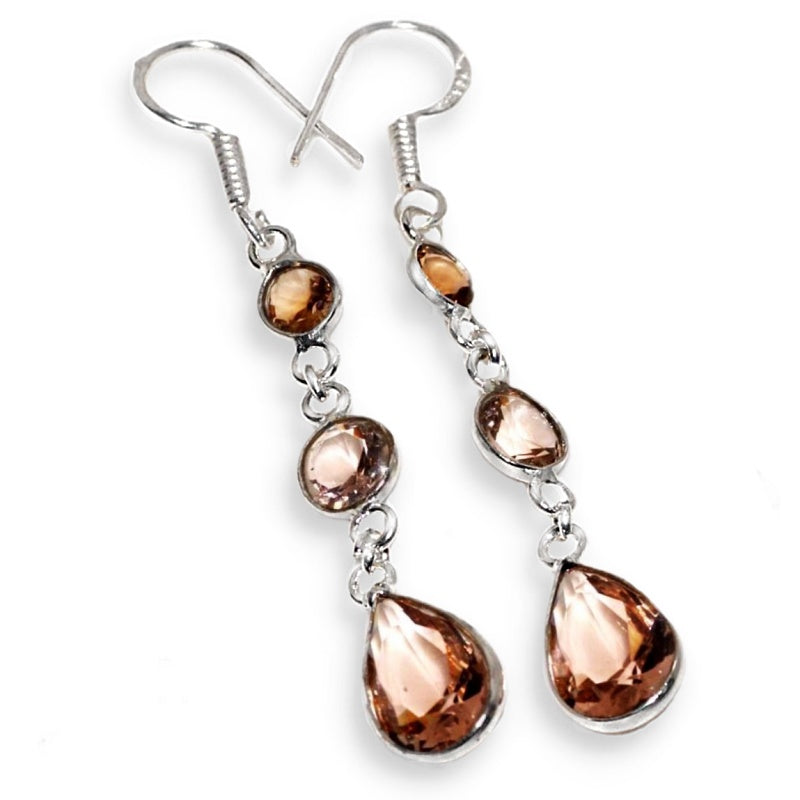 Dainty Mixed Shape Morganite Gemstone .925 Sterling Silver Earrings