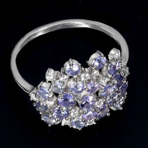 Natural Unheated Tanzanite and AAA White Cubic Zirconia Ring in Solid .925 Silver Size US 8 /Q