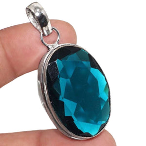 Handmade Blue Apatite Oval Gemstone .925 Sterling Silver Pendant