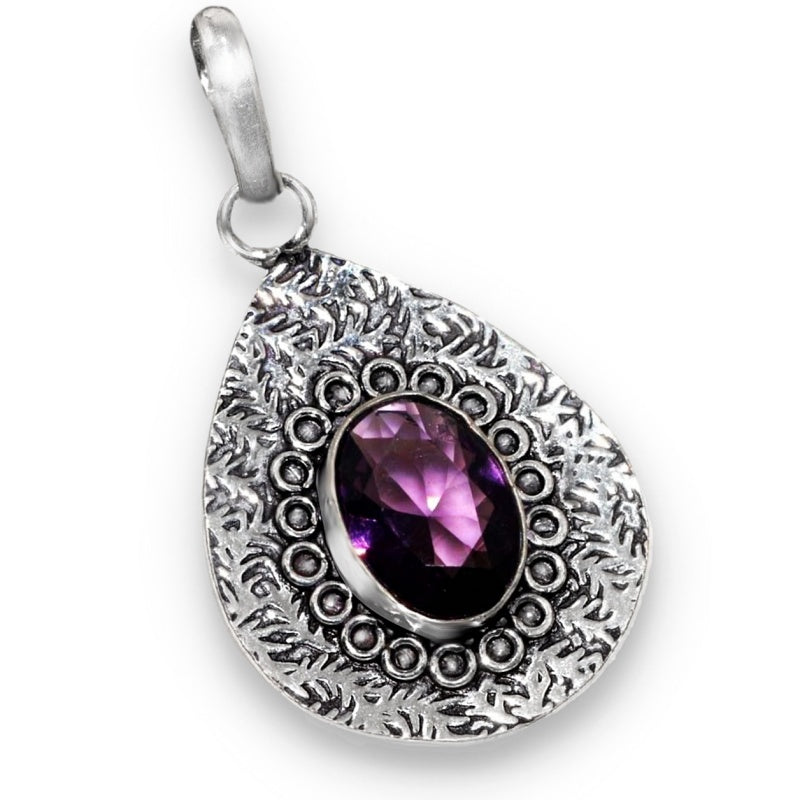 Handmade Victorian Style Purple Amethyst Oval Gemstone 925 Silver Pendant