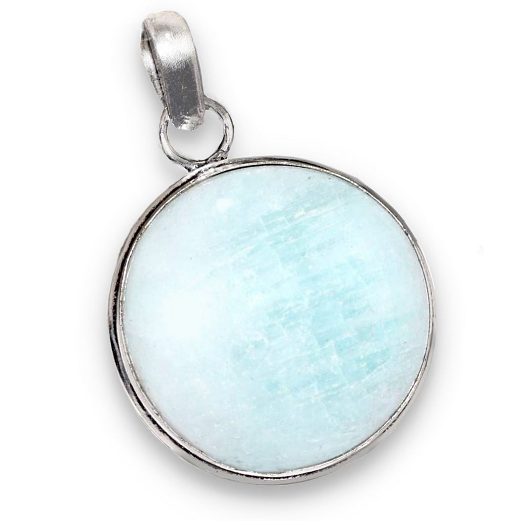 Rare Natural HemImorphite Crystal Round Gemstone .925 Sterling Silver Pendant