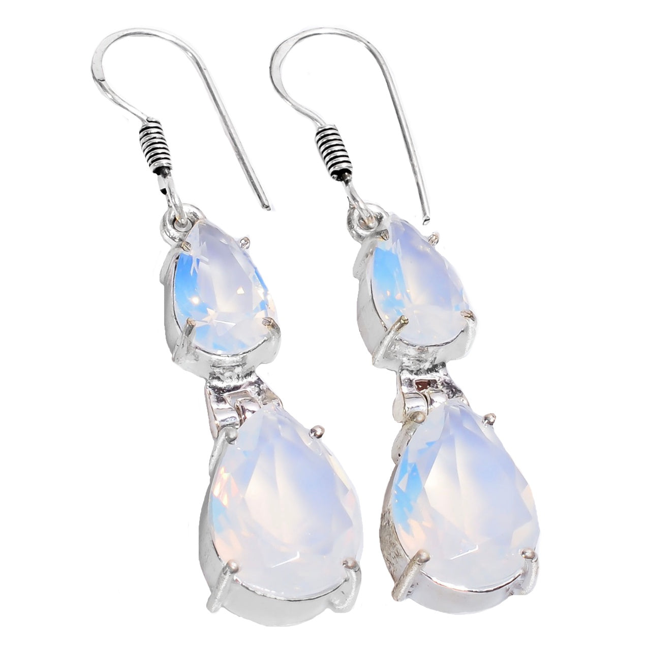 Handmade Opalite Pears Gemstone .925 Sterling Silver Earrings