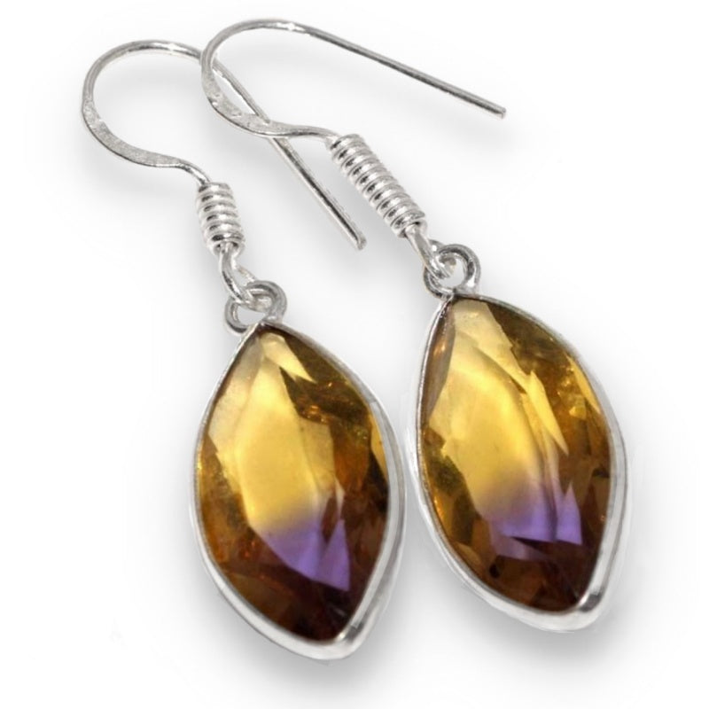 Handmade Ametrine Marquise Shape Gemstone .925 Sterling Silver Plated Earrings