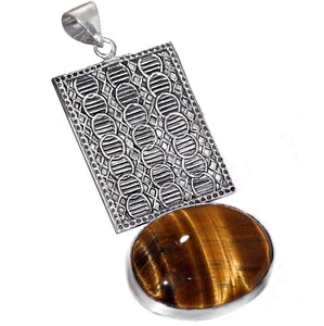 Natural Tigers Eye Oval Gemstone .925  Sterling Silver Antique Style Pendant