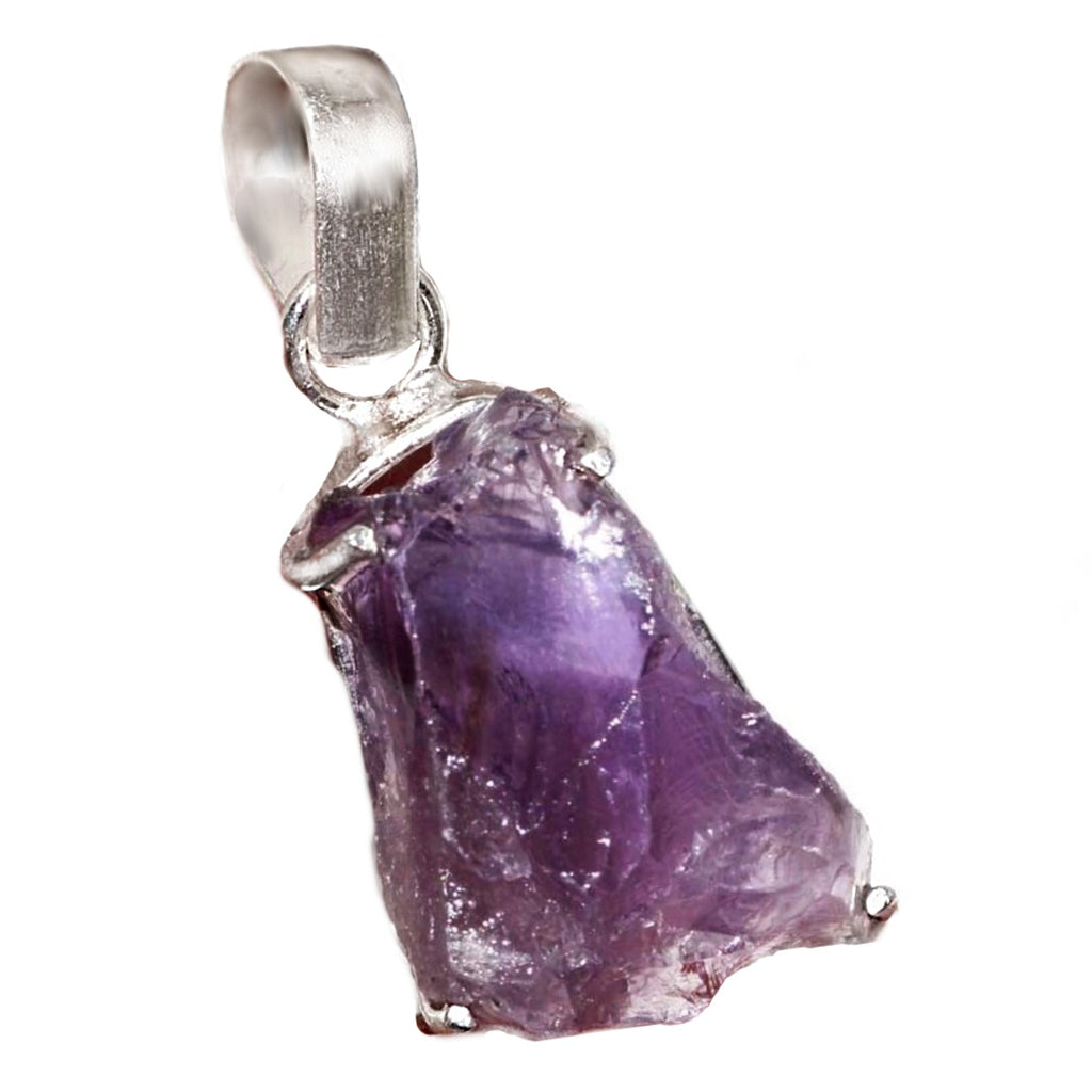 Natural Purple Amethyst Rough Dainty Gemstone 925 Sterling Silver Pendant