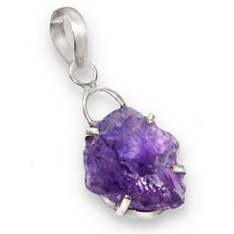 Handmade Natural Purple Amethyst Rough Gemstone 925 Sterling Silver Pendant