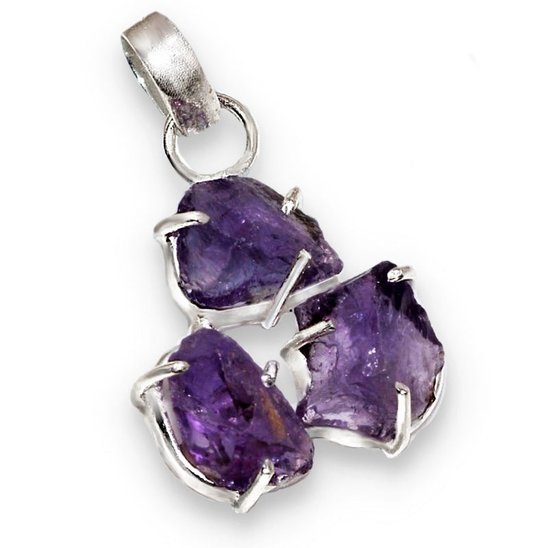 Natural Purple Amethyst Rough Gemstone 925 Silver Dainty Pendant