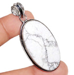 Handmade Natural Howlite Oval Gemstone .925 Sterling Silver Pendant