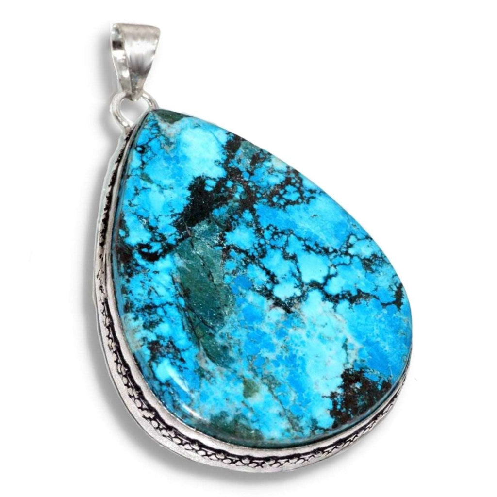 Handmade Antique Style Turquoise Pear 925 Sterling Silver Pendant