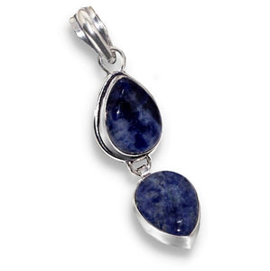 Handmade Natural Sodalite Pear Gemstones .925 Sterling Silver Pendant