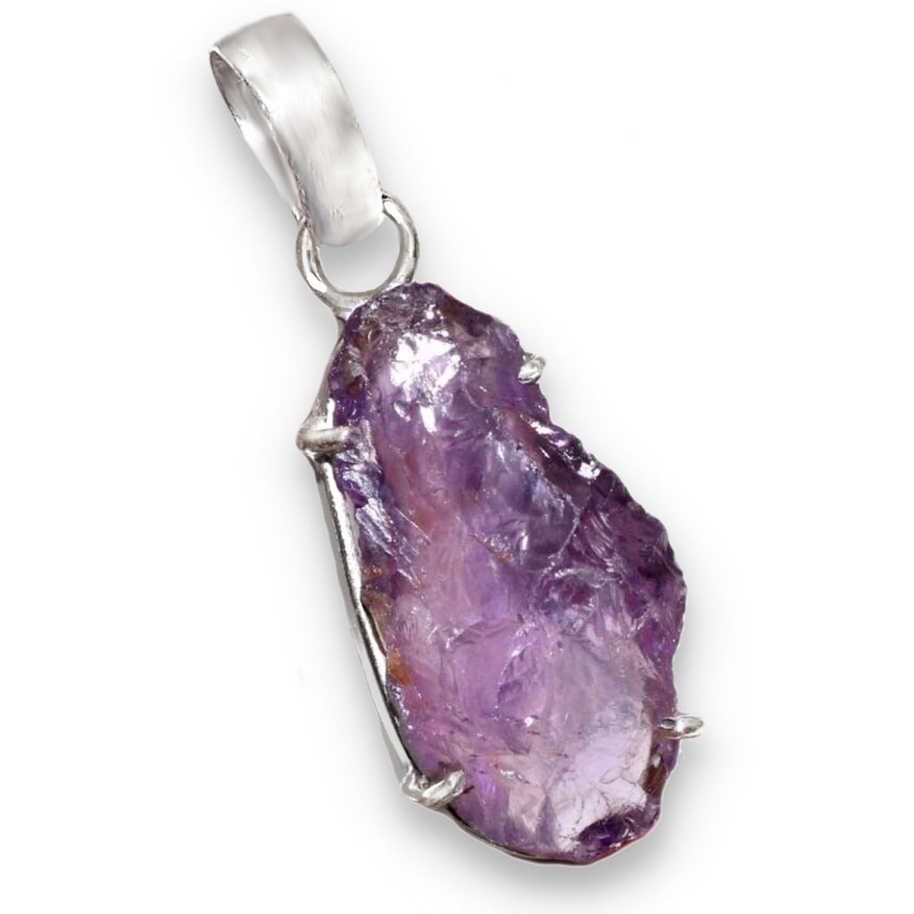 Natural Purple Amethyst Rough Gemstone 925 Sterling Silver Pendant