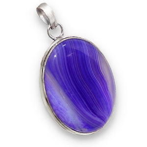 Natural Purple Botswana Lace Agate Oval Gemstone  .925 Silver Pendant