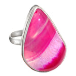 Natural Pink Lace Botswana Agate Pear Gemstone .925 Sterling Silver Ring Size 8 / Q