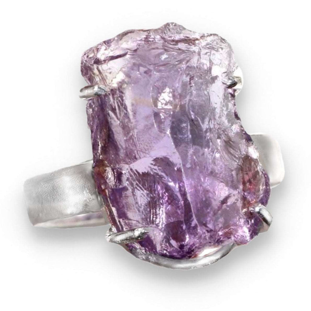 Handmade Purple Amethyst Raw Crystal Gemstone .925 Silver Ring Size US 8.5 / Q 1/2