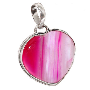 Natural Pink Botswana Lace Agate Heart Shape Gemstone .925 Sterling Silver Plated Pendant