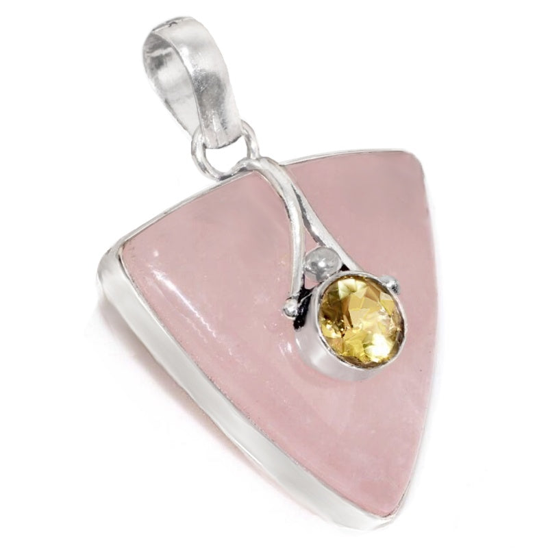 Natural Pink Rose Quartz Oval, Citrine Mixed Shape Gemstones .925 Sterling Silver Pendant