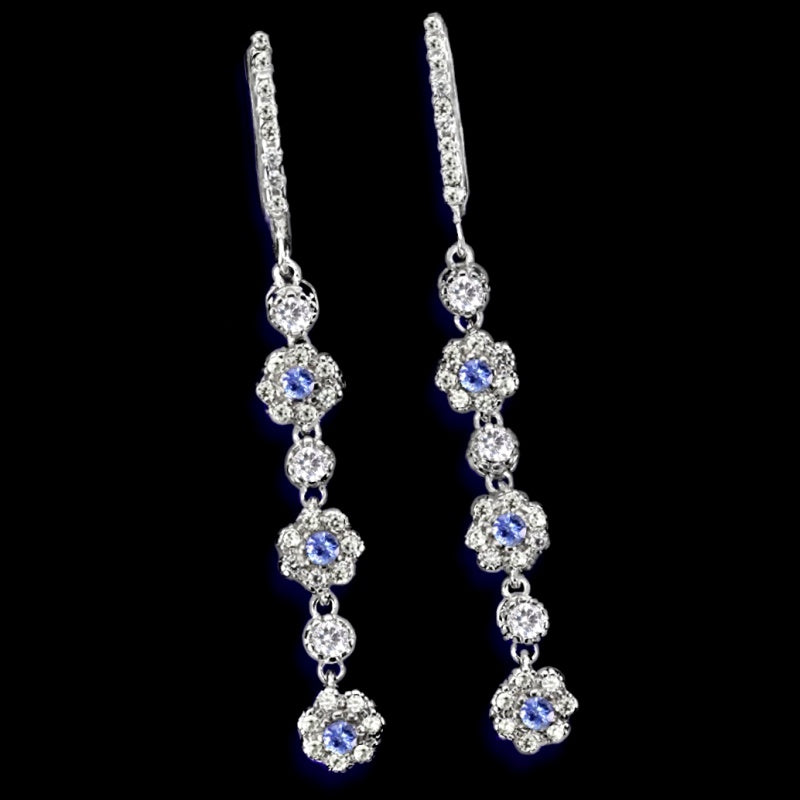 Alluring Natural Unheated Tanzanite White Cubic Zirconia Solid .925 Silver & White Gold Earrings