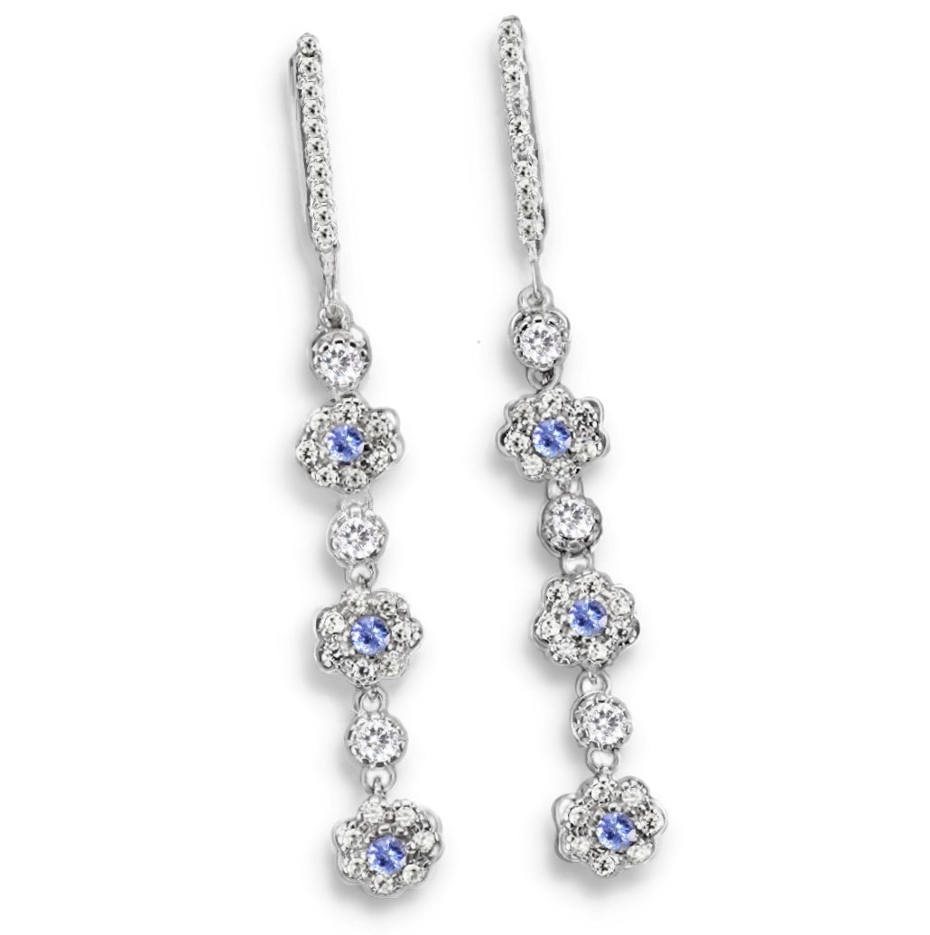 Alluring Natural Unheated Tanzanite White Cubic Zirconia Solid .925 Silver & White Gold Earrings